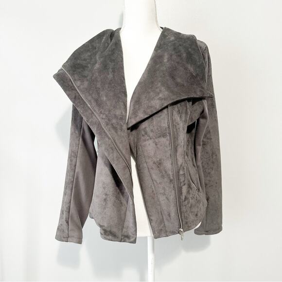 Blank NYC Gray moto Teddy Jacket suede plush coat size medium - Picture 4 of 12